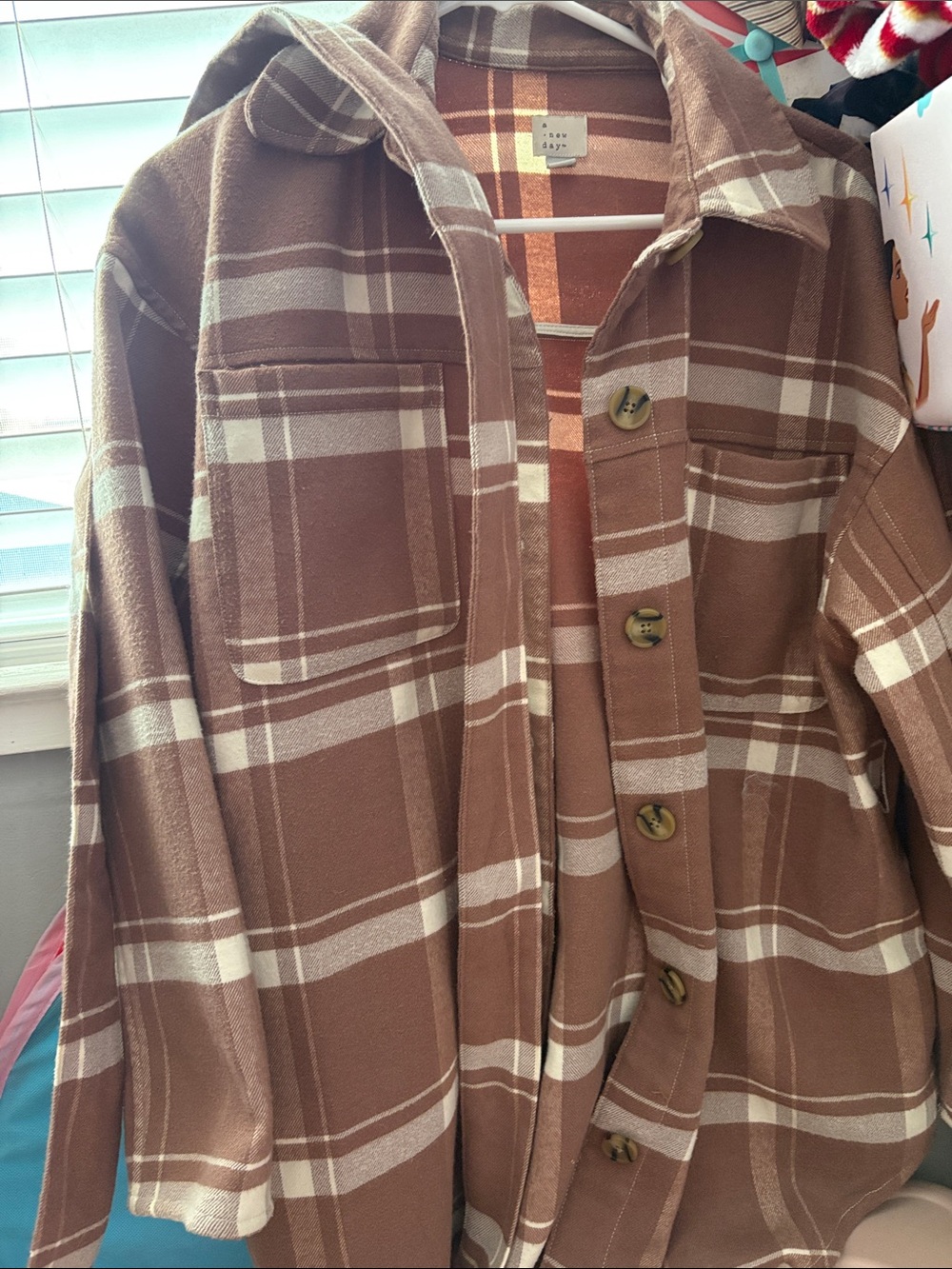 a new day Brown and Cream Plaid Utility Shacket
